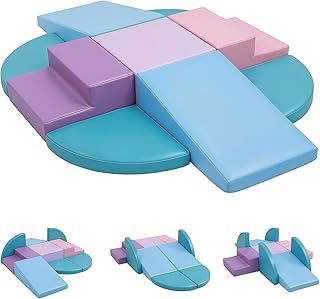 TODIBY 9-Piece Climbing Toys for Toddlers: Soft PU Leather Foam Blocks - Baby Climb and Crawl Activity Blocks - Kids Play Gym Equipment Indoor for Development(Macaroon)