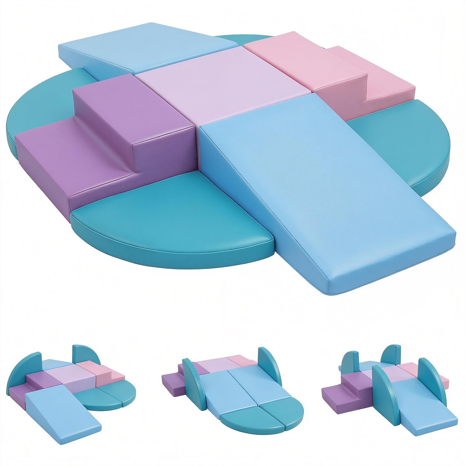 TODIBY 9-Piece Climbing Toys: Soft PU Leather Foam Blocks - Climb and Crawl Activity Blocks - Play Gym Equipment Indoor for Development(Macaroon)