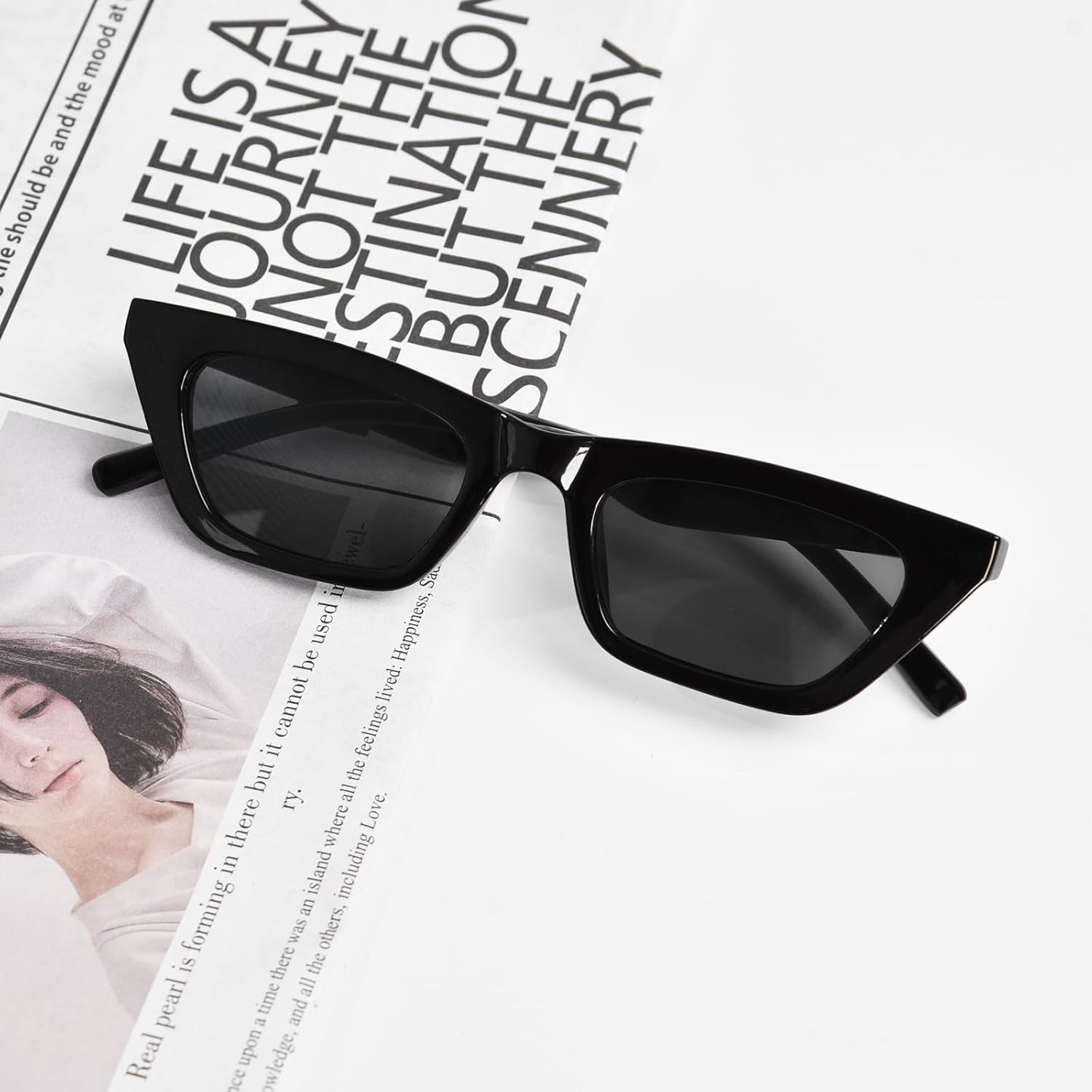 Narrow Square Cateye Sunglasses for Women, Women's Retro Trendy Cute Sun Glasses Small Frame with UV400 Protection - Image 6