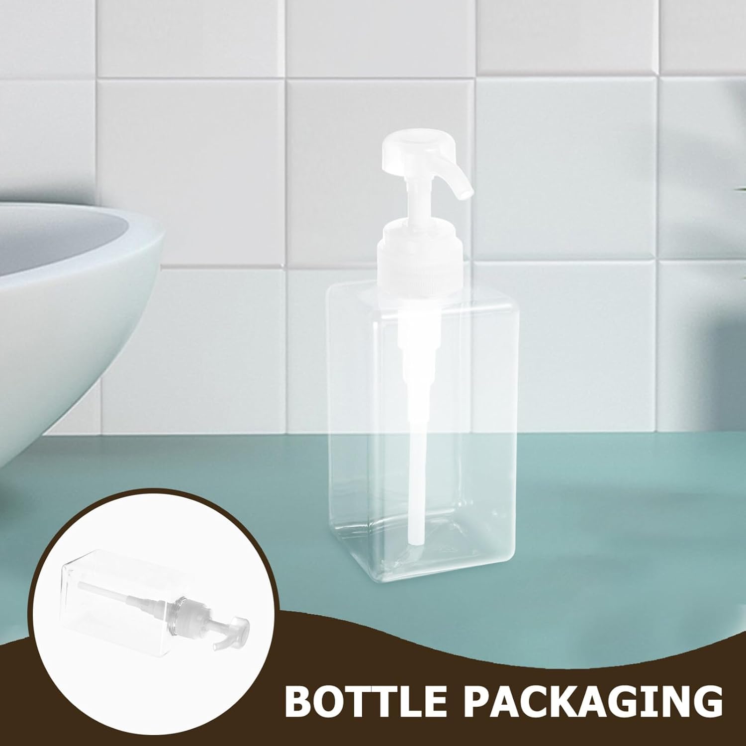 PRETYZOOM 450ml Empty Lotion Bottle with Pump: 3pcs Clear Refillable Shampoo and Conditioner Bottles Square Dispenser Bottle for Kitchen Bathroom