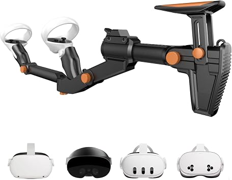 VR Gunstock for Meta Quest 2 Quest 3 Quest 3S Quest Pro Adjustable FPS Gaming Controller Accessories with Quick Magnetic Attachment Cheek Pad for Immersive VR Gameplay Black