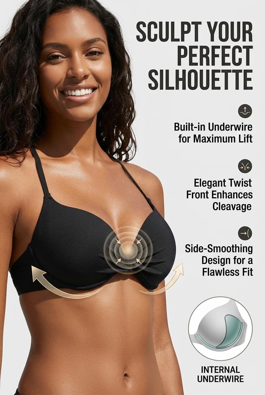 Aqua Eve Womens Underwire Bikini Top - Push Up Swim Top Twist Front Crisscross Back Swimsuit 2026