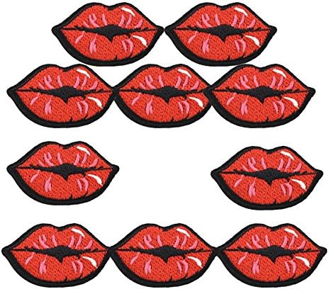 Yalulu 20Pcs Red Kiss Lips Embroidered Patch Iron on Sewing Applique Stickers Patch Clothes Jeans Bag DIY Decoration Patches