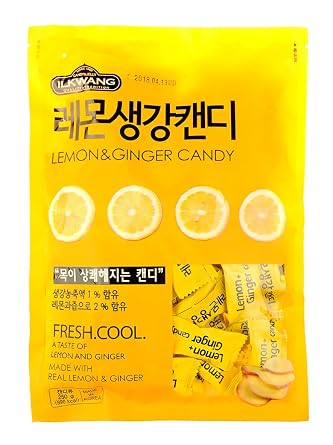 GINGER Candy Hard Drops Tummy Drops Chimes Natural Chews Chewy Candy Nausea Relief Preggie Pops_250 grams 8.8 oz Product of Korea_Individually Wrapped Lemon Ginger