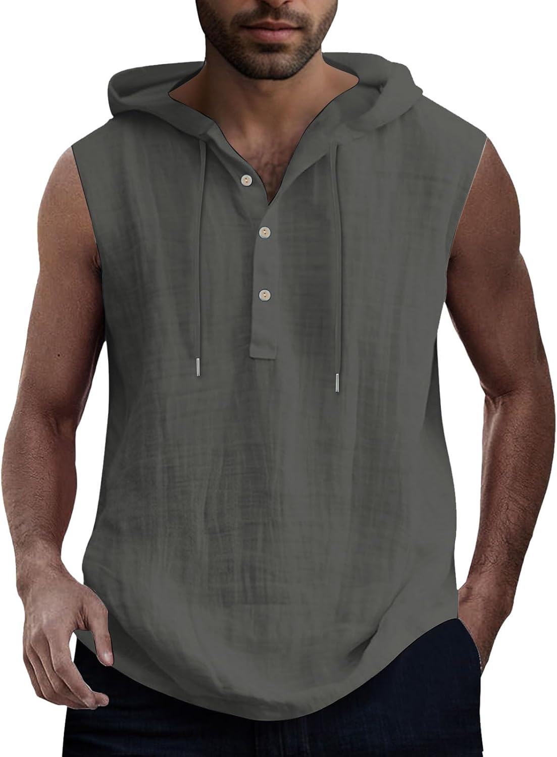 Men's Fashionable Casual Hooded Drawstring Vest Top for Everyday Wear Comfortable and Stylish Tank Tops for