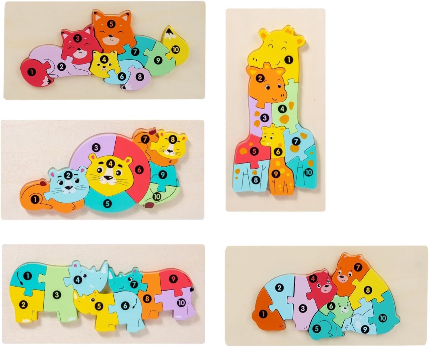 عرض حصري على 5 Packs of Wooden Puzzles for Kids, Educational Learning Toys, Animal Family Number Set of 5 Colourful Jigsaw Boards with Parents and Children of Fox, Giraffe, Lion, Hippo, Bear Design - عروض أمازون السعودية