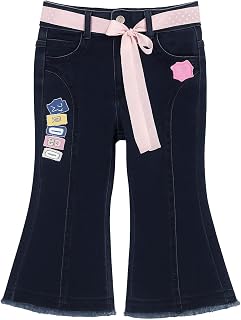 Sadia Fashion Girls Bell Bottom Jeans, Flared Denim with Pink Belt and Patches, Ages 2-8 Years Price In India