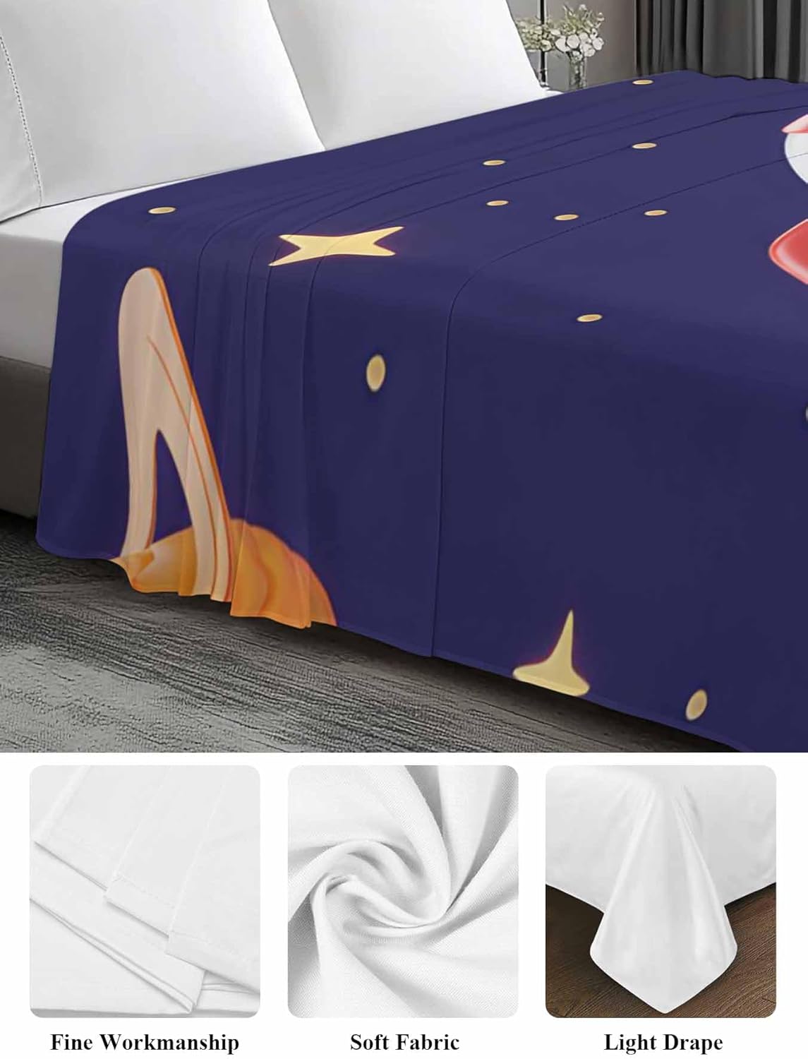 Cartoon Rocket Twin Sheets - Hotel Quality Twin Flat Sheet Only 1 Pack, Funny Space Planet Blue Starry Sky Cloudy Soft Bed Sheet Brushed Microfiber Bedding Top Sheets for Home Dorm