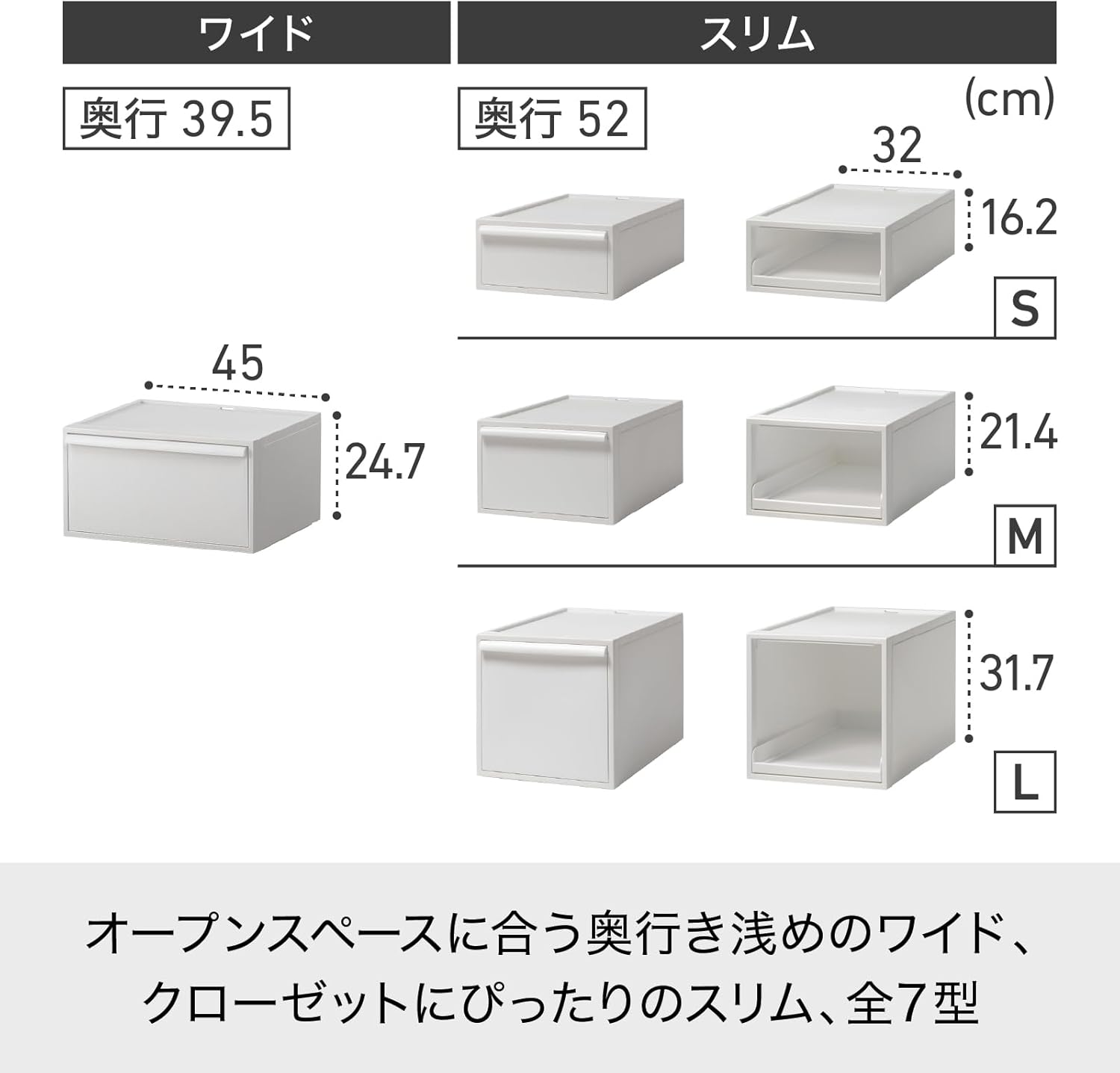 収納ボックス クローゼットシステム 引き出し M 約幅32x奥52x高21.5cm ホワイト CS-D2 奥行き52cm クローゼッ