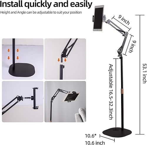Miniatura 5 de Soporte de piso para tableta con abrazadera de base reemplazable, soporte de teléfono extraíble de doble propósito, soporte de piso para iPad de