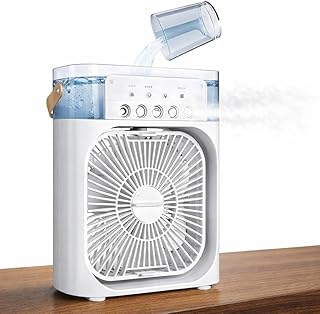Elevea 𝟏𝟓-𝐘𝐞𝐚𝐫 𝐋𝐨𝐧𝐠-𝐋𝐢𝐟𝐞 𝐖𝐚𝐫𝐫𝐚𝐧𝐭𝐲, Mini Evaporative Cooler, 600ml Large Water Tank Cooling Fan, 3 Speed Desktop Air Cooler, Personal Humidifier Fan with Mist, 7 Color Light