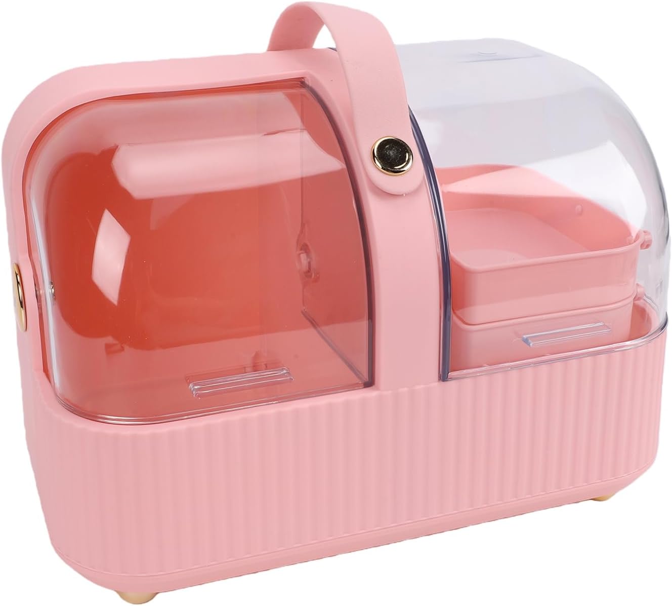 Asixxsix Makeup Organizer with Clear Lid, Skincare Organizer with Non Slip Feet Pad and Clear Dust Proof Cover, Cosmetic Storage Box for Countertop Bathroom Lipstick Perfume (Pink)