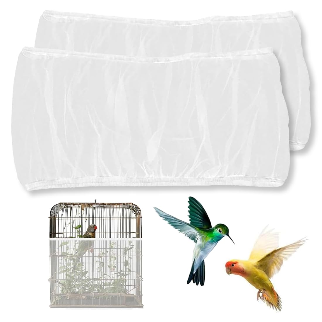 2 PCS Copertura per Gabbia per Uccelli, Rete Protettiva Regolabile per Gabbia, Raccogli Semi per Gabbia, Nylon Mesh Adatto per Pappagalli
