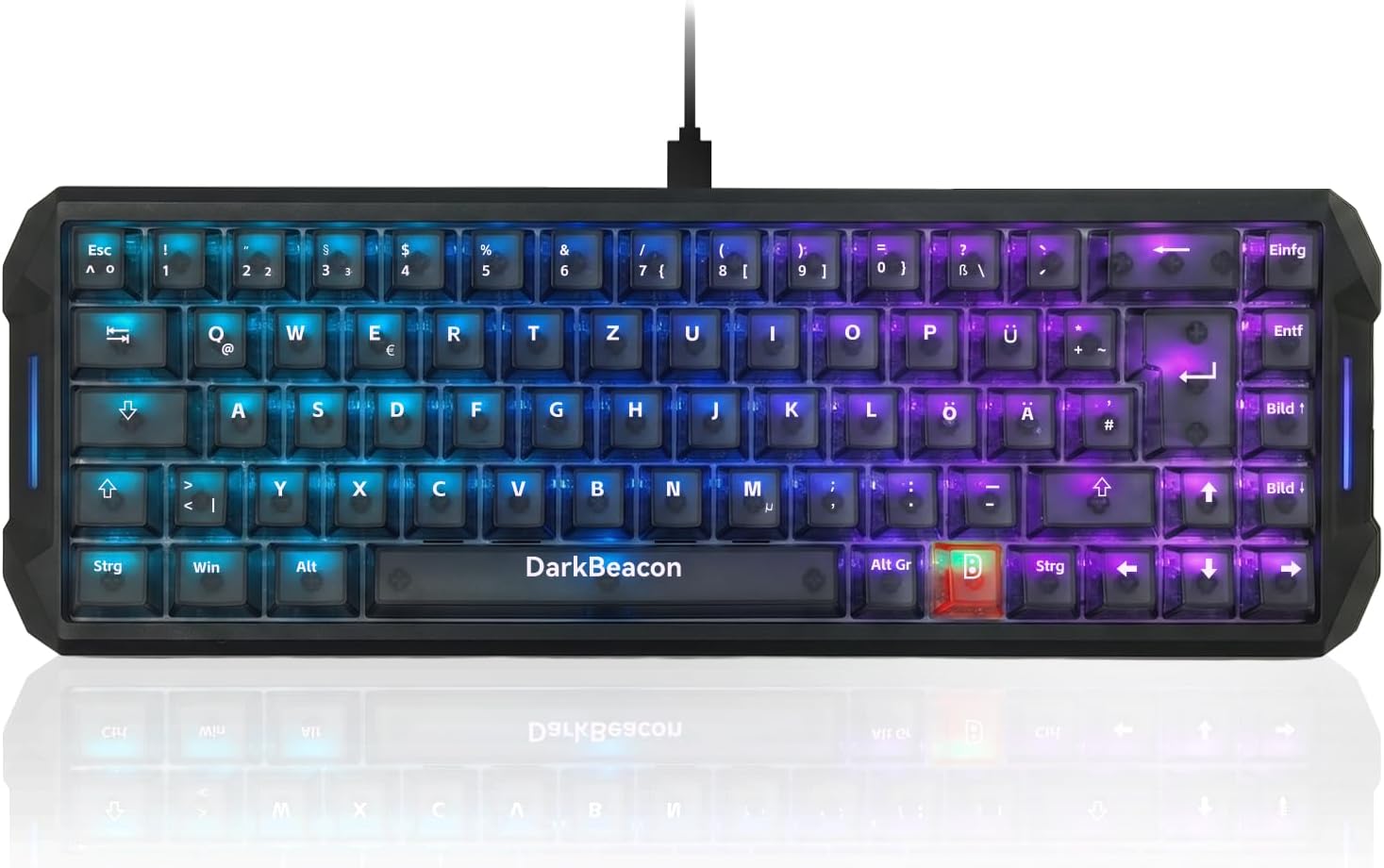 DarkBeacon Blade68 Leise Mechanische Gaming Tastatur, KI-Software, 8000Hz Polling, Silent Switches, QWERTZ DE-Layout, Individuelle Tippgeräusche, Hot-Swap, 65% RGB Tastatur mit Kabel für PC/Mac