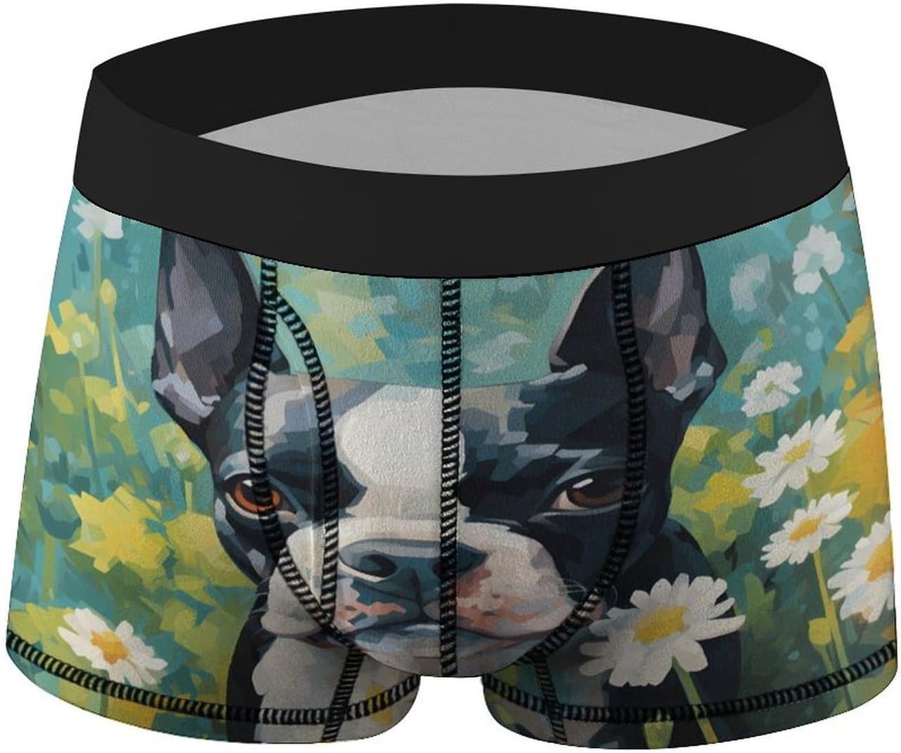Cute Boston Terrier Dog Watercolor Mens Boxer Briefs Breathable Underwear Trunks Short Pants
