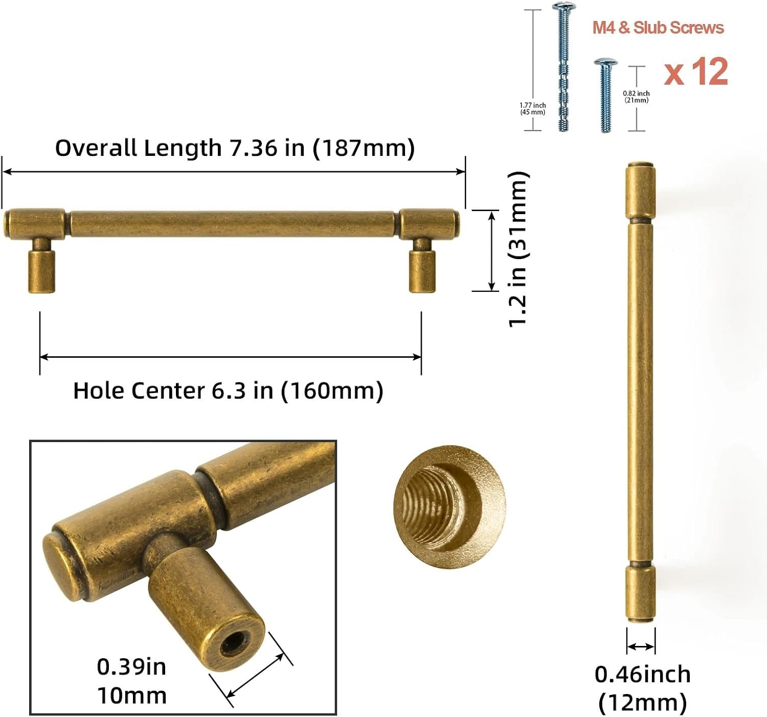 Antique Solid Zinc Alloy Cabinet Pull Furniture Handle Furniture Handle & Knob Drawer Wardrobes Kitchen Handle 1Pcs (Color : 160mm, Size : 1pc)