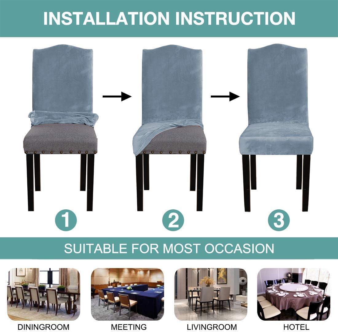 Weekly Top Sale Turquoize Dining Chair Covers Stretch Chair Covers for Dining Room Velvet Chair Protector Covers Slipcover Parson Chair Covers Set of 2 for Hotel Ceremony, Thick Soft Modern Style, Stone Blue, 2