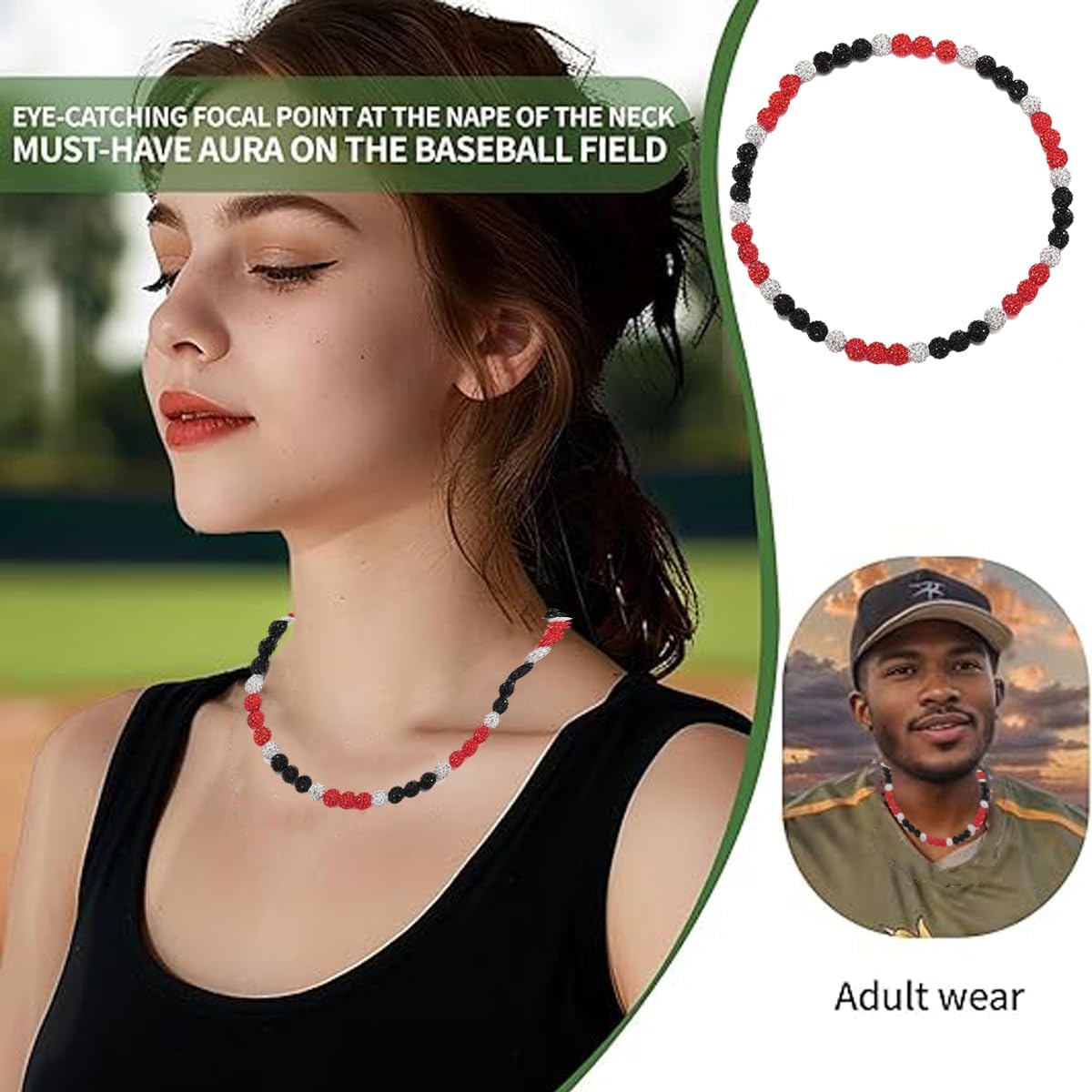 Unisex Colorful Diamond Baseball Necklace – Diamond Rhinestone Beaded Chain Necklace, Stylish Baseball Jewelry Gift for Baseball Enthusiasts and Team Players - Image 2