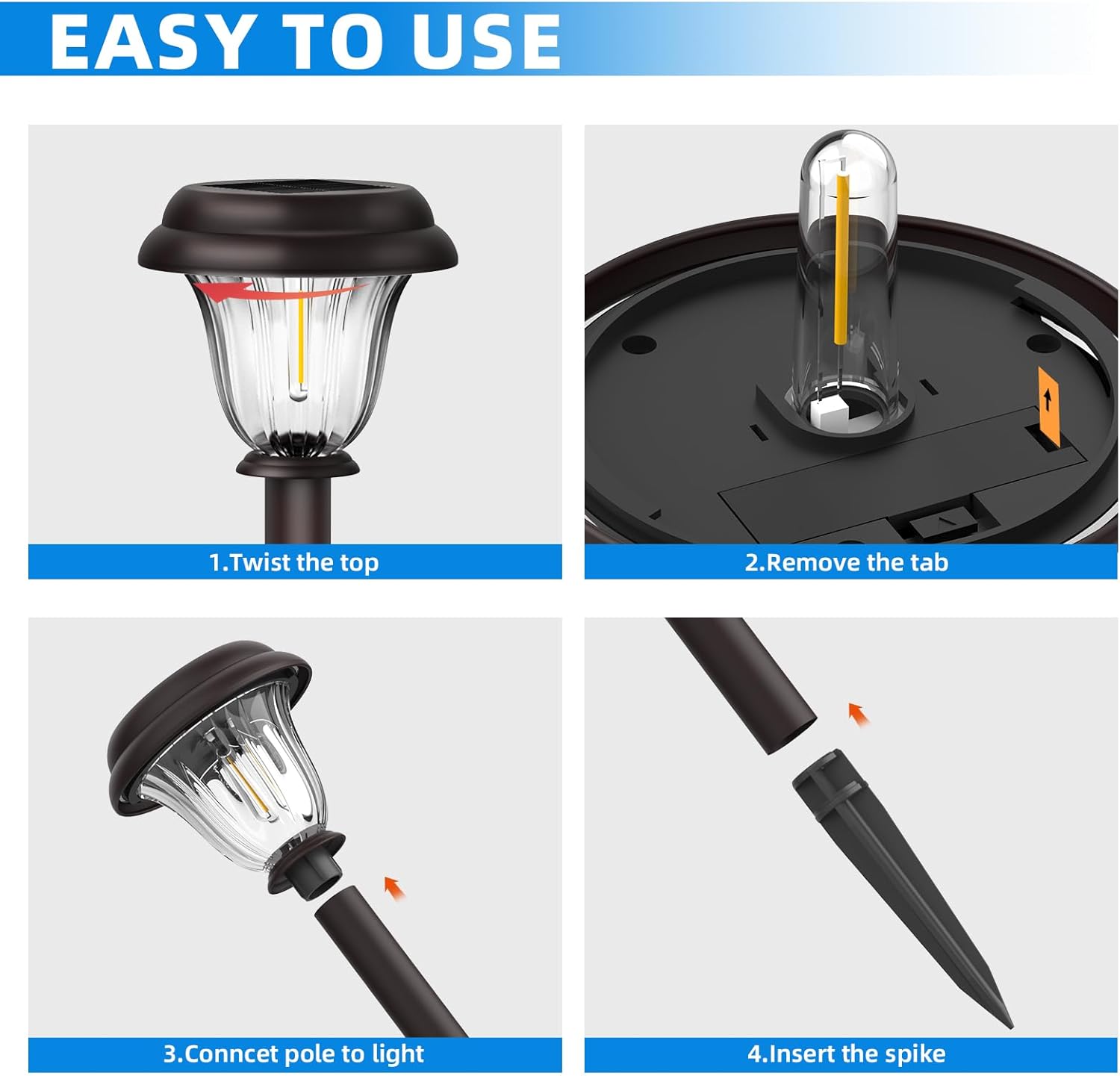 DERAYSION 8 Pack Solar Lights Outdoor, Stainless Steel Glass Solar Pathway Lights, Auto On/Off Long-Lasting Waterproof Landscape Lighting for Garden, Landscape, Path, Yard, Warkway (Warm White) - Image 6