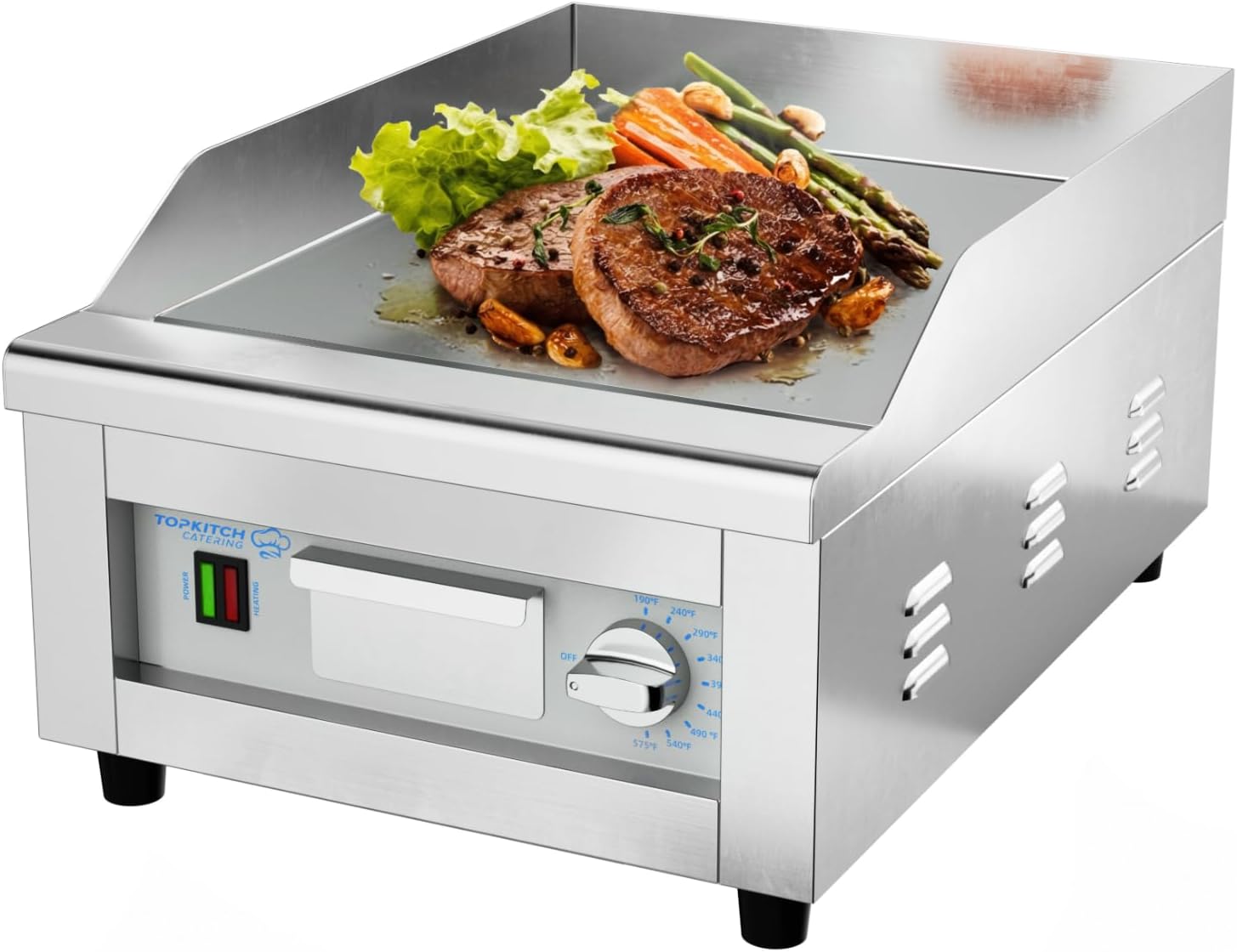 TOPKITCH 16"x14" Commercial Electric Griddle,With 10mm Thick Cooking Plate,ETL Certified 575℉ Precise Temp Control, 3" Splash Guard,Countertop Griddle Suitable for Small & Medium Restaurants
