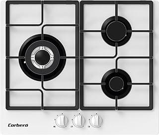 Corberó - Placa Gas Butano 60cm| CPCGM3F3126W | Potencia 6.05kW | 3 Zonas | Zona Wok | Autoencendido | Capa Protección Clean+| Desconexión Automática | Cristal Blanco