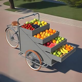 Three-Wheeled Fast Food Truck, Flower Cart with 4-Layer Display Rack, Front Loading Pedal Assist Food Bike, Kiosk Farmers Market Booth, for Street, Park, Gray