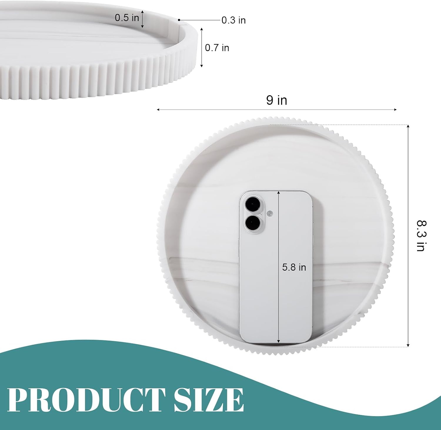 Silicone Bathroom Tray Round Perfume Tray Coffee Table Decor, 9" Marble | Non-Slip, Waterproof, Heat-Resistant, Kitchen Counter Organizer, Vanity Accessories, for Plant, Candle, Soap Dish thumbnail