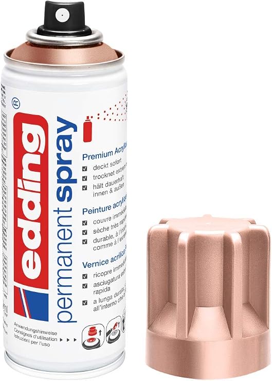 Edding 5200 Permanent Spray - Rose Gold - 200 ml - Acrylic Paint for Glass, Metal, Wood, Ceramics, Plastic, Canvas and Decoration - Paint Spray, Acrylic Spray, Paint Spray