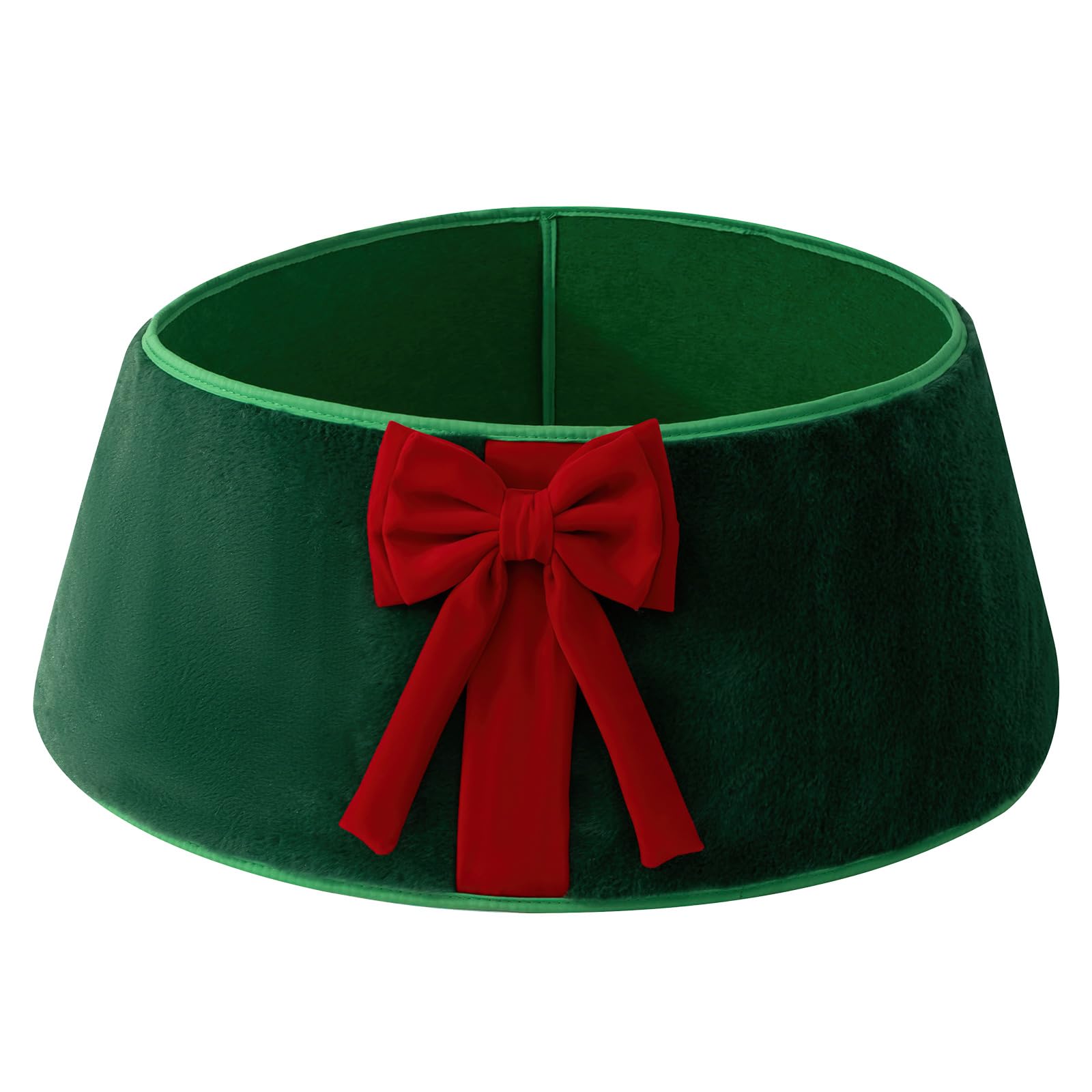 Peamoo Green Christmas Tree Skirt, 56Cm Plush Christmas Tree Collar With Bow, Merry Red Xmas Tree Base Cover, Xmas Stand Cover For Real Artificial Trees Decor (Green)
