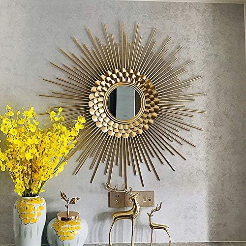 zenggpPretty Gold Metal Sunburst Wall Mirror Decorative Luxe Boho Chic Girl Home Decor