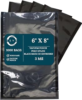 LEVX 6" X 8" Black Back Co-Extruded 3 Mil Vacuum Seal Bags (Pack of 1000) Food Safe Poly/Nylon High Barrier Vacuum Pouches for Meat Fish Snacks & Commercial Storage