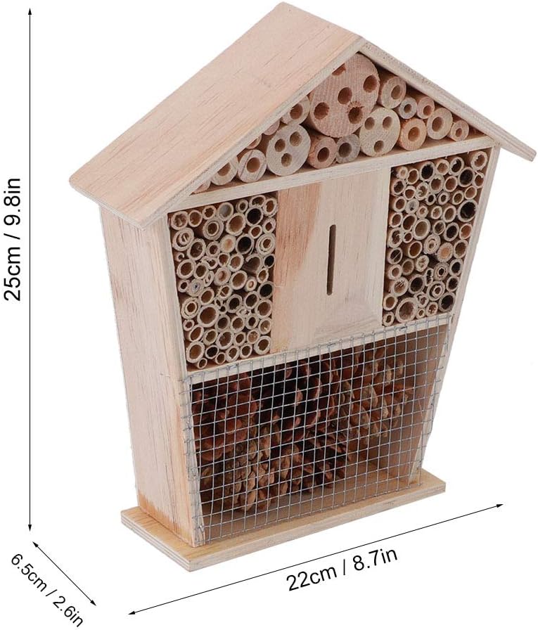 Tnfeeon Bee House,Gardening Pine Wood Small House Handicrafts Decoration for Garden Patio Yard Durable Pine Wood Attracts Pollinators 9.8 x 8.7 x 2.6in