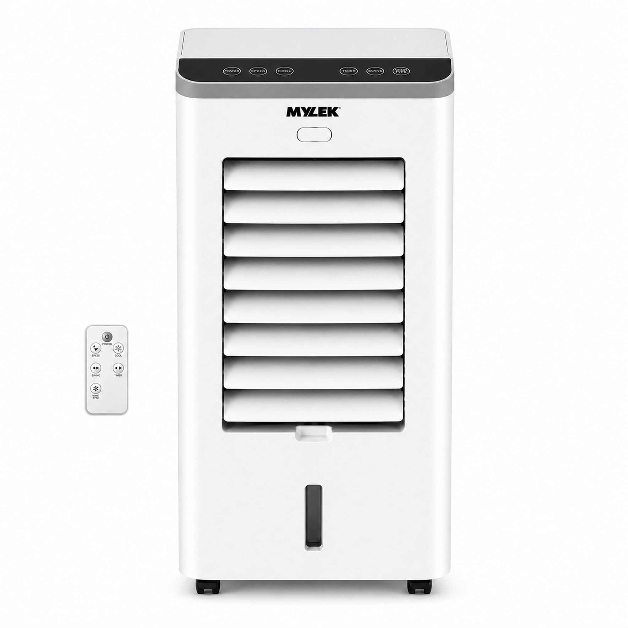Mylek White Evaporative Air Cooler Portable Fan, 8Ltr Electric Humidifier Mobile Air Purifier, Remote Control, Oscillating Louvres, Lightweight, 75W, 3 Speed Settings, Timer 8 Hour,