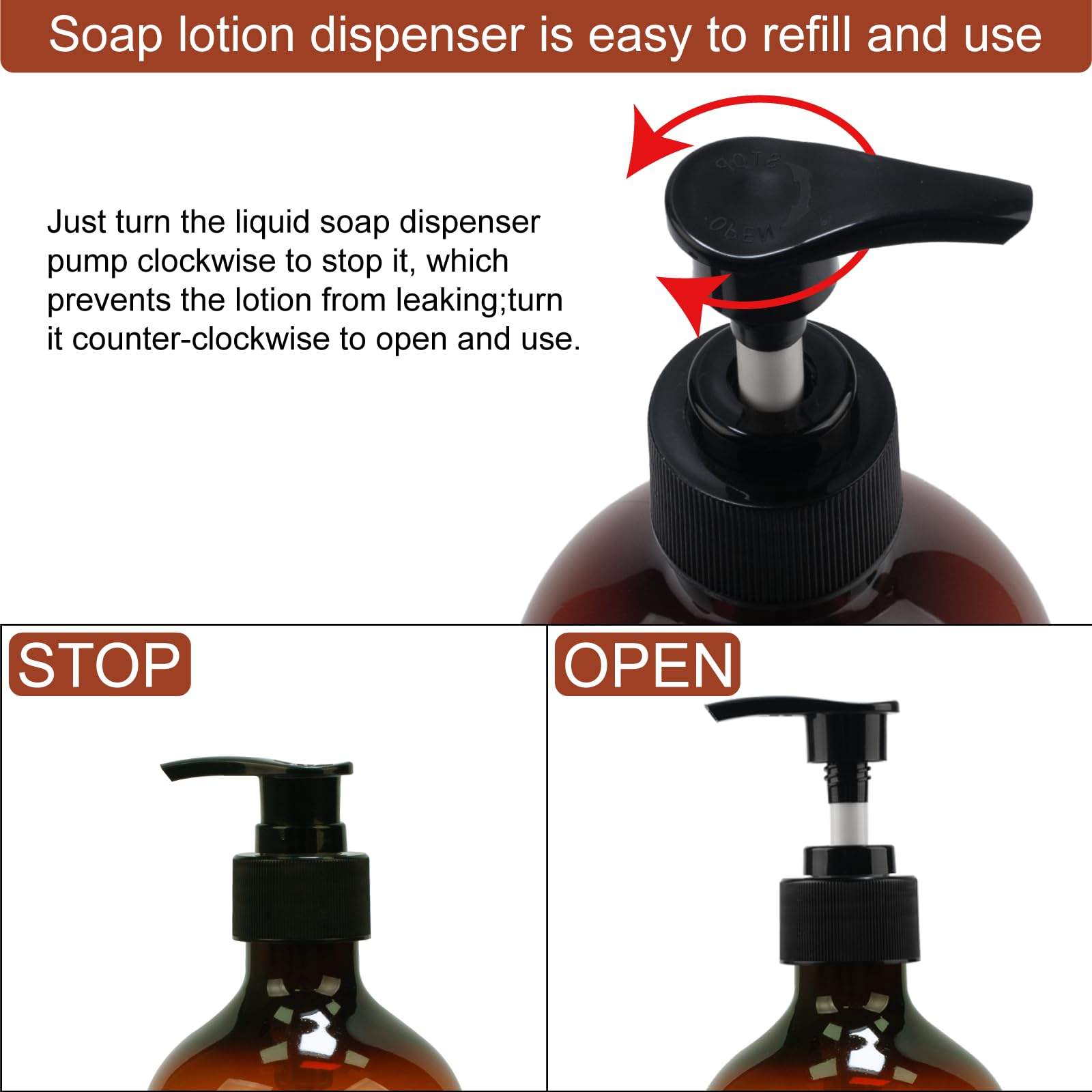 2 Pcs Dispensador Jabon Baño, 500 ML Dispensador Jabon Cocina con Bomba, Botes para Gel y Champu Ducha, Dispensador de Jabón Líquido para Cocina y Baño Champúcon Embudo y Etiquetas (marrón) — view 4