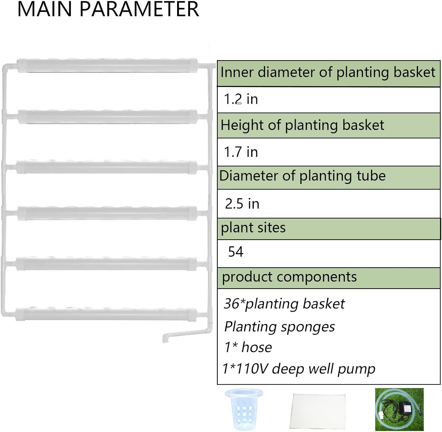 INTBUYING Hydroponics Growing System 54 Holes 6 Pipe Plant Site Grow Kit Hydroponic Gardening System Wall-Mounted Style with Water Pump, Nest Basket and Sponge