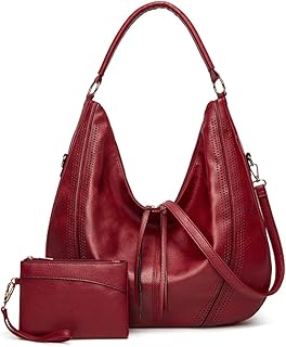 GJGJTER Women Vintage Hobo Shoulder Crossbody Bag Tote Handbag with Tassel Satchel 2pcs-Wine