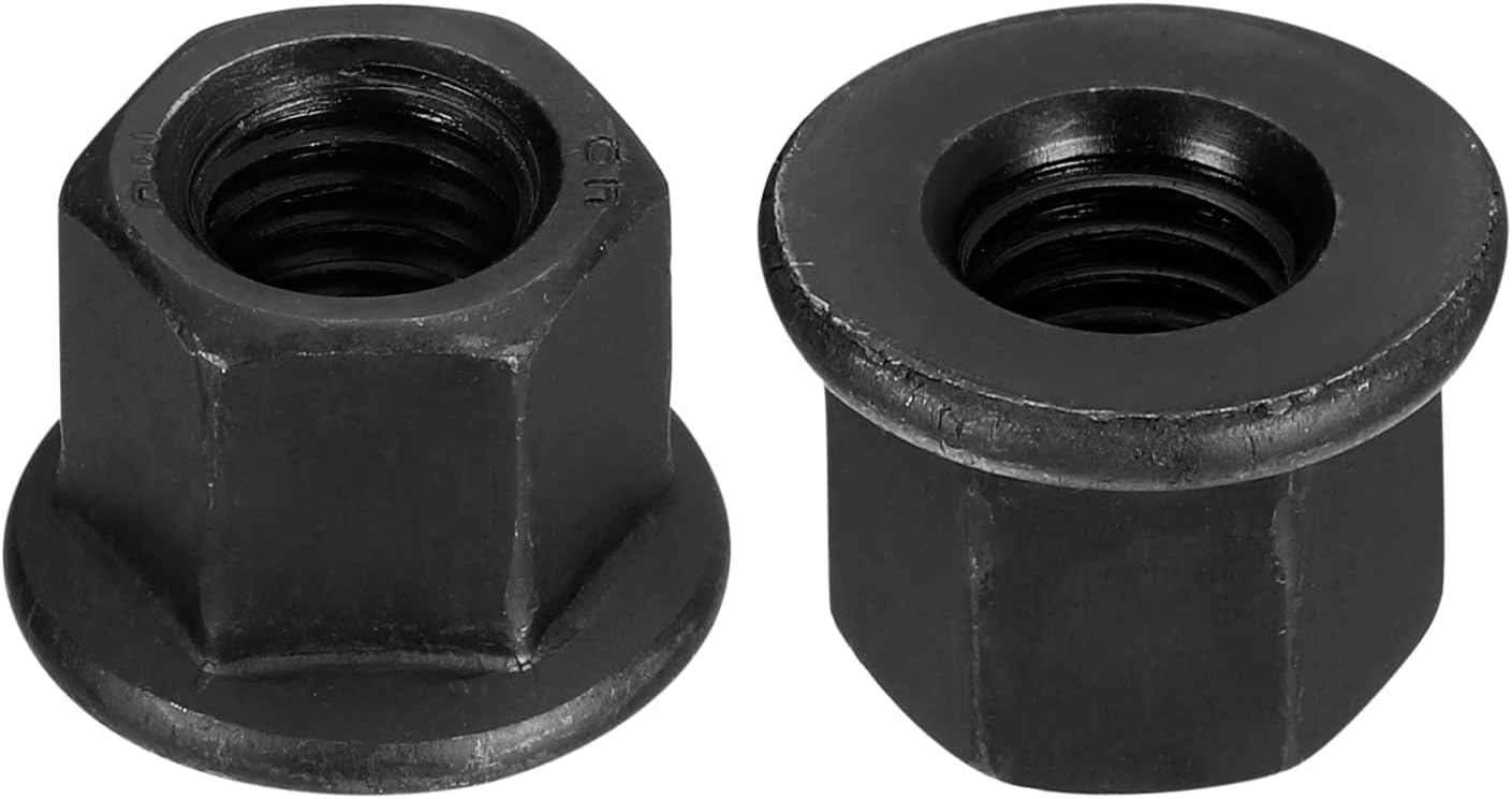sourcing map M12 Flange Hex Nuts, 2pcs Grade 12.9 Carbon Steel Black Oxide Finished Hex Flange Nuts for Machinery