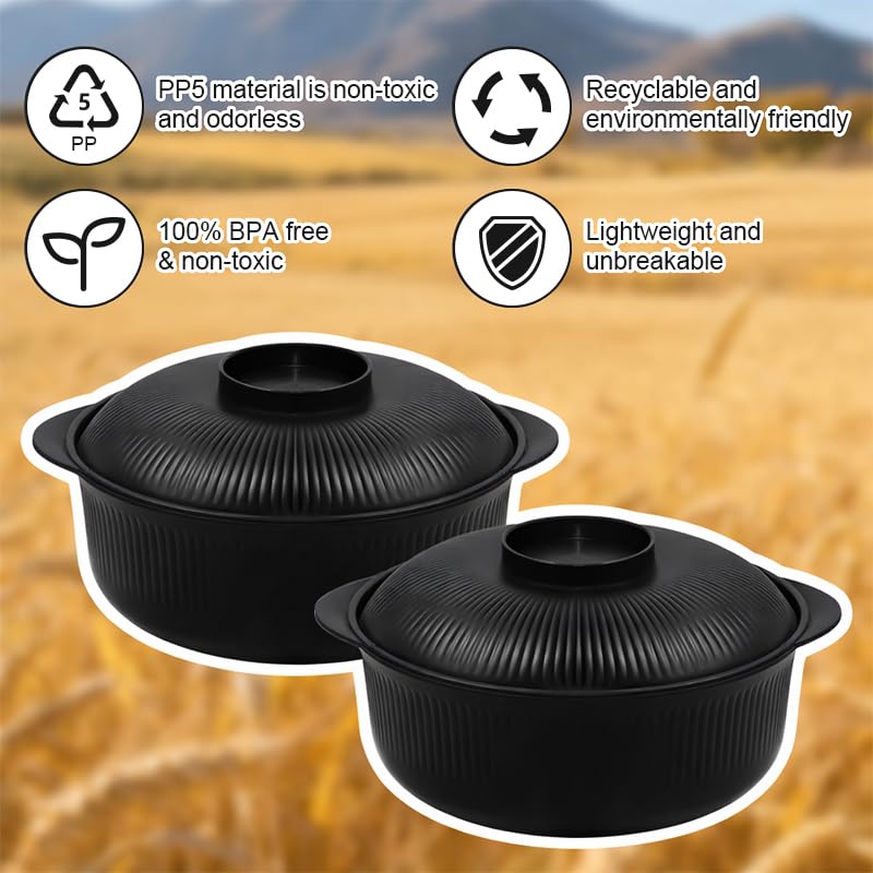 Image of Black 40oz Cereal Bowls with lids set of 4,Microwave Safe,Family&Camping