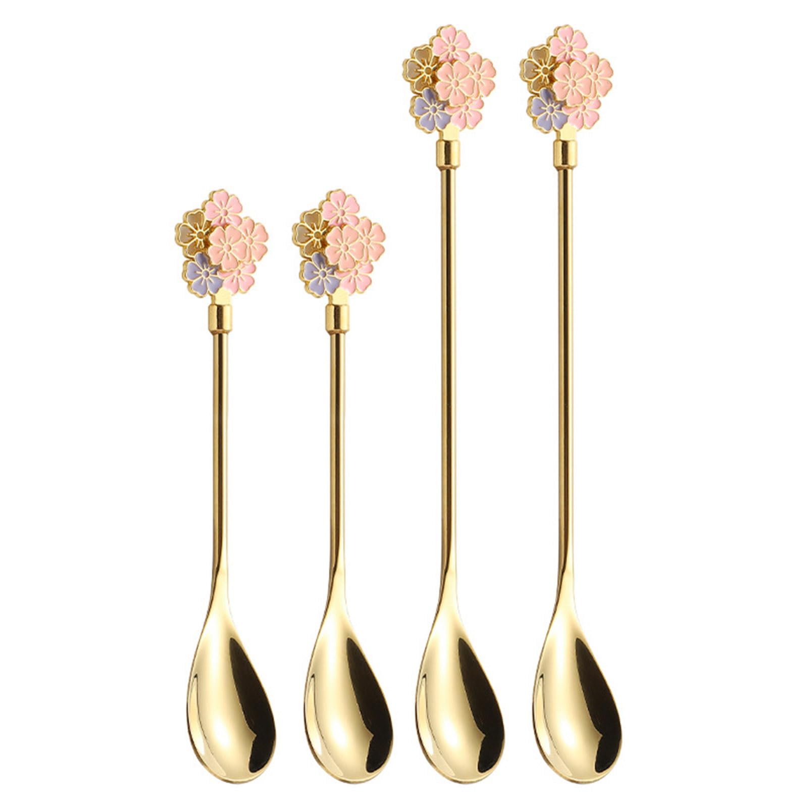 LUCKGONI Set of 4 Elegant Flower Handle Stainless Steel Spoons for Stirring Coffee Teas Espresso and Dessert Ergonomic Teaspoons
