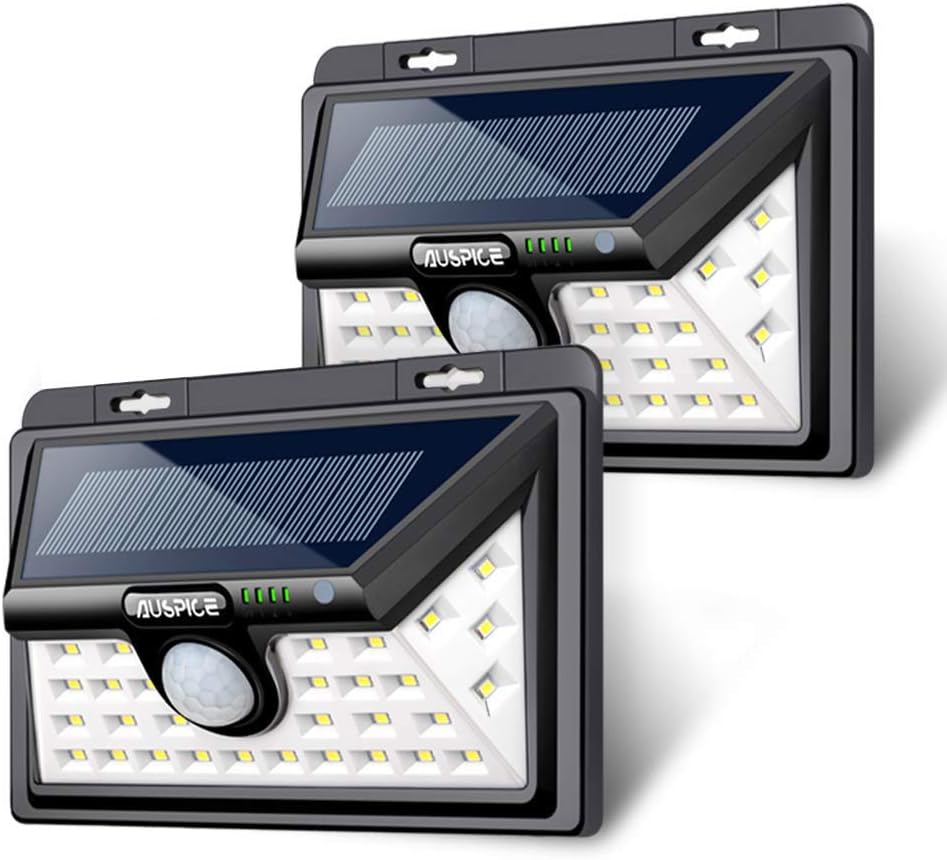 AUSPICE Solar Lights Outdoor, Upgraded 3 Optional Modes Motion Sensor Lights, IP65 Waterproof, 270° Wide Angle LED Solar Light for Step Stairs,Yard,Garden,Garage,Deck (Black2)