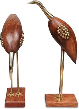 Wooden and Brass Antique Decorative Saras, Swan Crane Love Birds for Home Decor Show Piece 6 inch