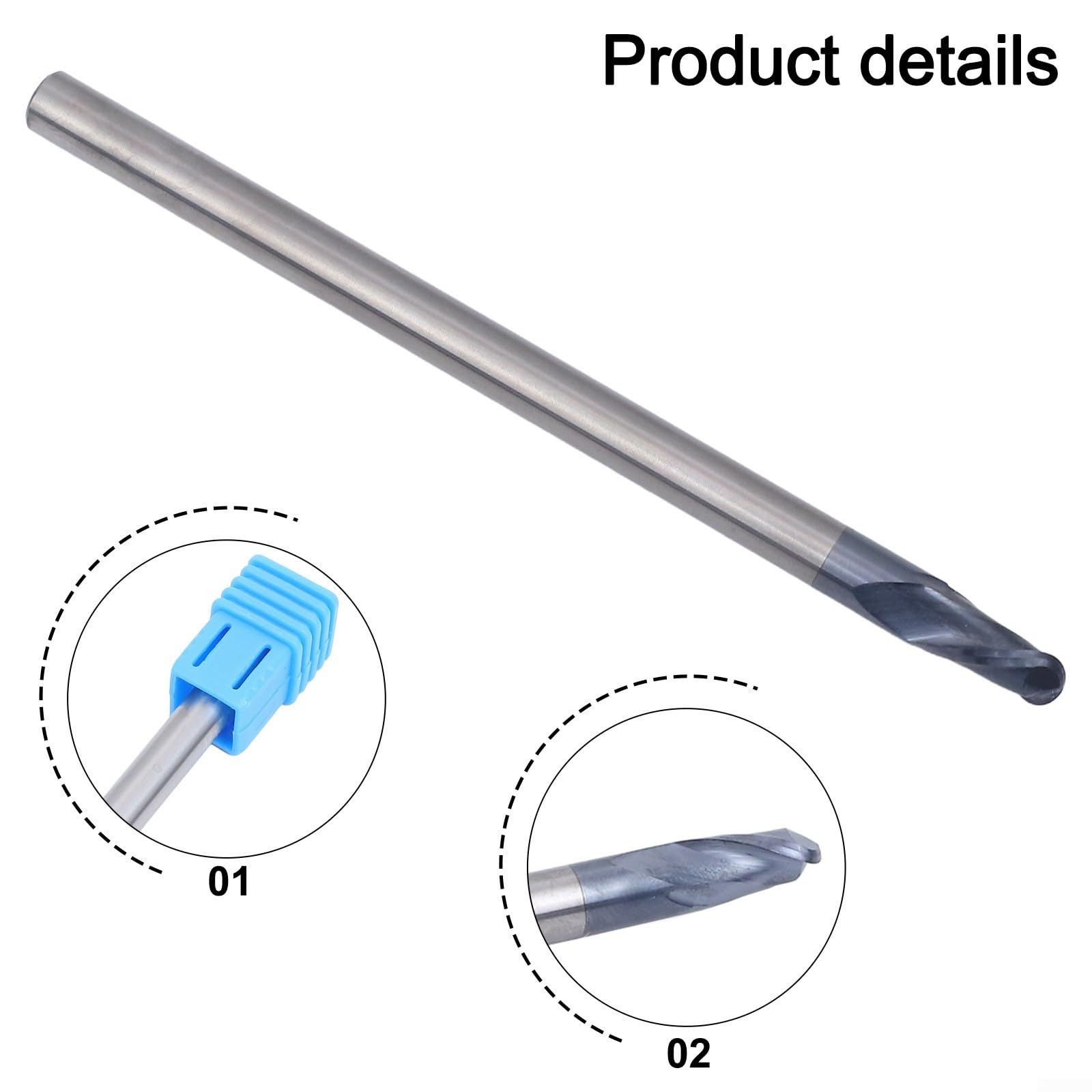 Tungsten Carbide Ball End Mill, 3.0mm Radius, Long Shank 100Mm, for CNC Machining, 2 Flutes ISO Carbide Ball End Mill for CNC Milling Cutters with Extra-Long Shank HRC50