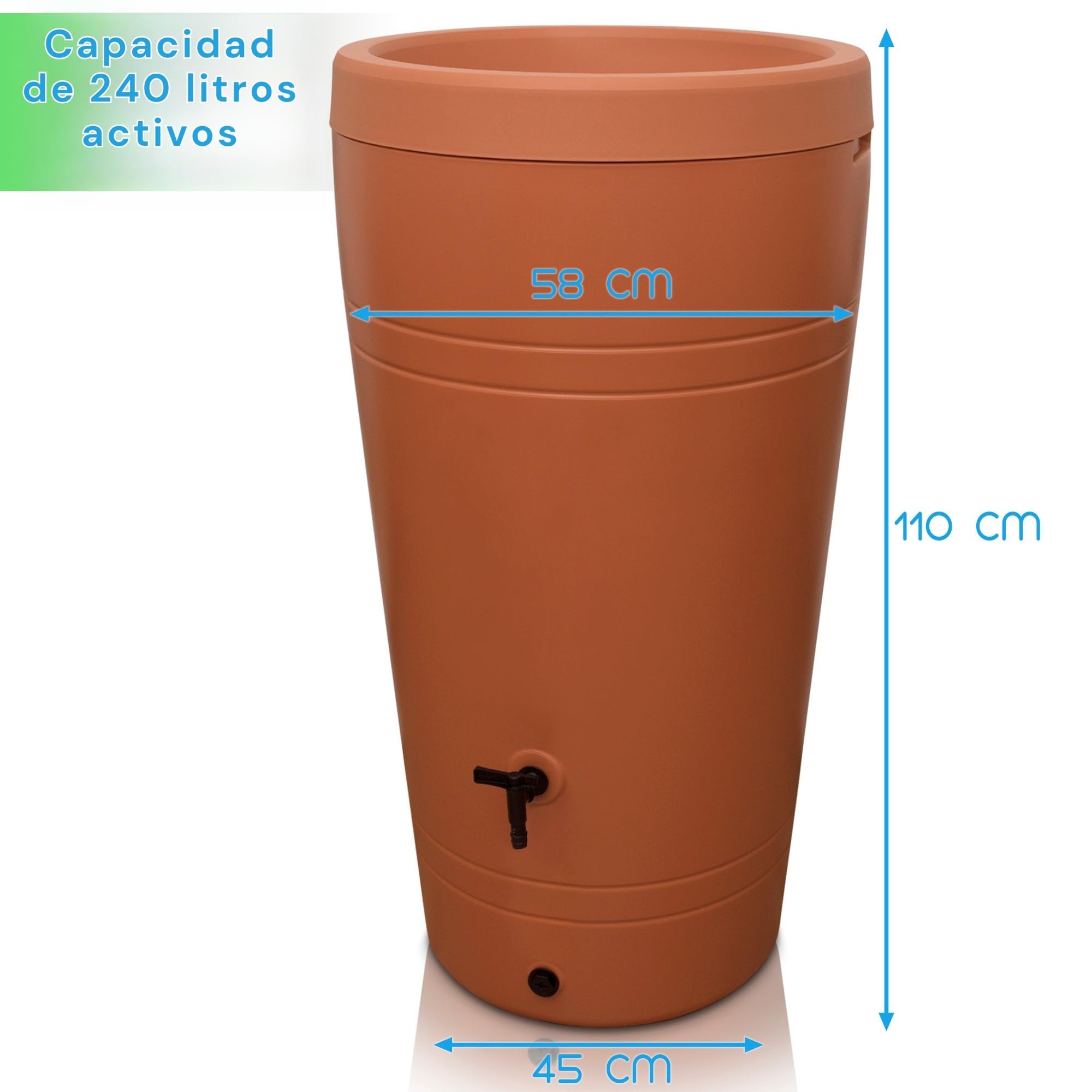YourCasa Deposito Agua 230 litros [Diseño Decore] Barril de Lluvia Resistente a Las heladas de plástico – bidon Agua de Lluvia con Grifo – depósito de Agua para jardín (Terracotta)
