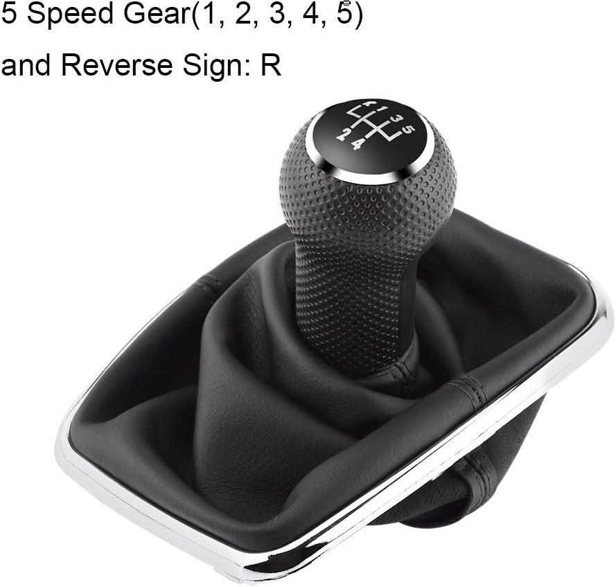 Qiilu 5 Speed Knob and Gaiter Boot Kit for Golf4/Jetta/Bora 1999-2004, Black, Synthetic Leather, Plated