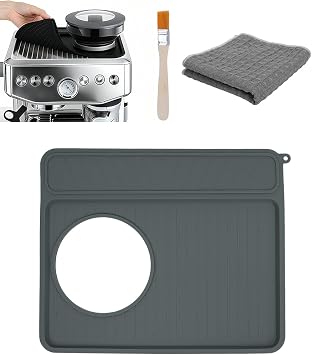 Coffee Tamping Mat Compatible with Breville 870/880 Barista Express/Touch, Silicone Tamper Mat for Espresso Machine Accessories with Microfiber Towel & Cleaning Brush Gray