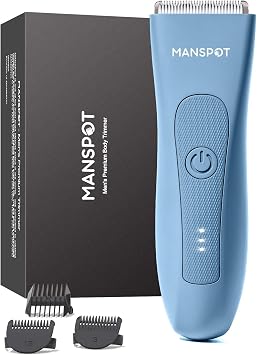 MANSPOT Pubic Hair Trimmer for MenBluebell-Blue, Replaceable Ceramic Blade Heads, Waterproof Wet/DryTrimmer for Men, 90 Minutes Shaving