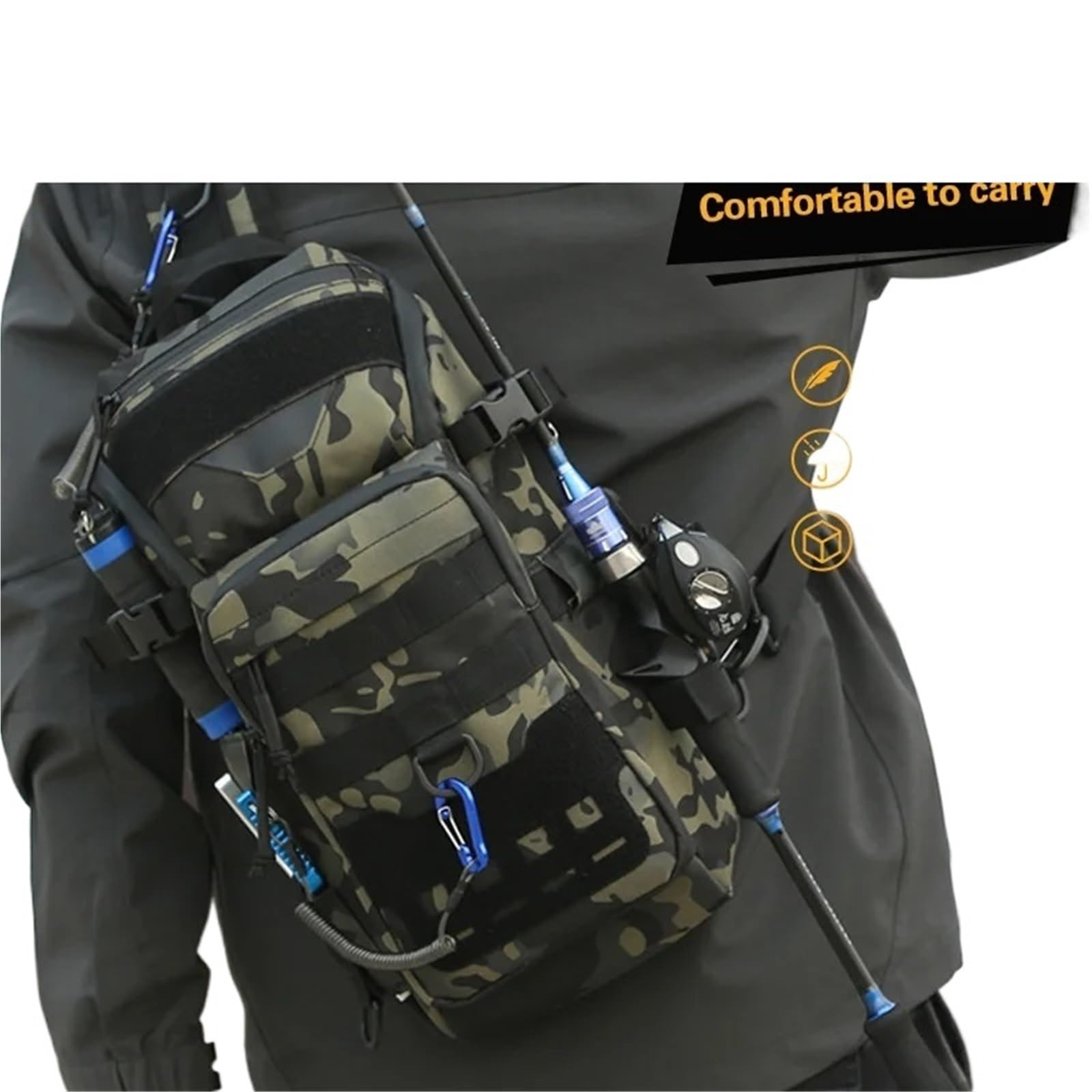 Borsa per canne da pesca Borsa a tracolla da pesca impermeabile Sport all'aria aperta Ciclismo a Zaino singolo Viaggio Arrampicata Campeggio(Color 1)
