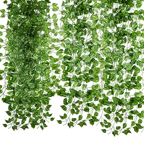 Ivy Garland Hanging Aesthetic Room Decor - MAQIHAN Fake Plants Ivy Vines Cute Stufffor Wall Decorations Artificial Plants Thanksgiving Table Decor12pcs