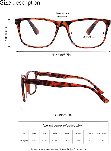 Miniatura 10 de MODFANS Oversize Reading Glasses for Men Women,Large Readers Men Square Frame Lightweight Spring Hinge Arm Mixed Color