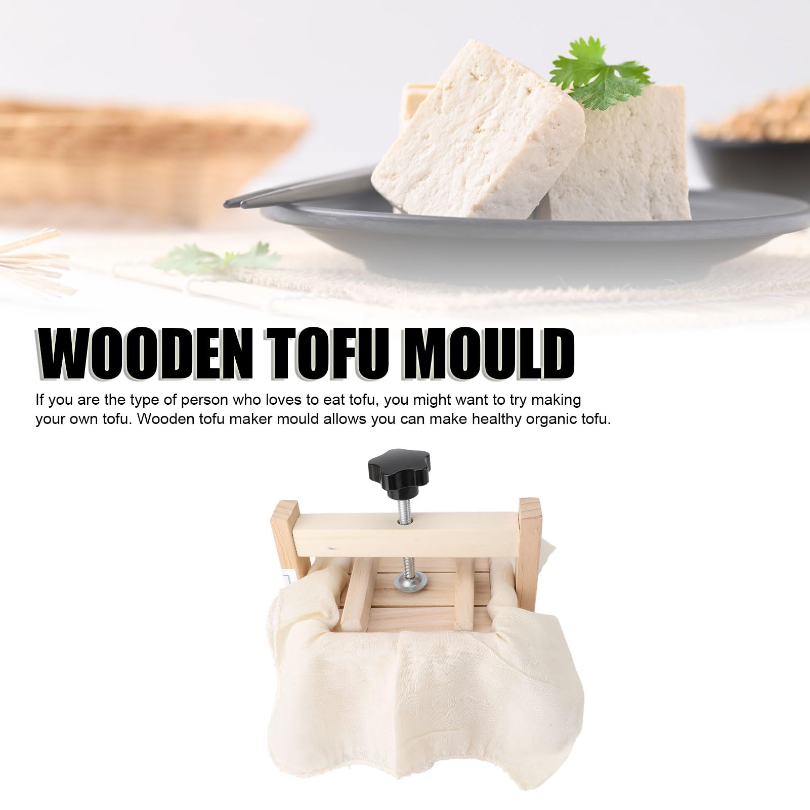 Zestaw do Robienia Tofu Drewniana Forma do Wyciskania Tofu Prasa do Sera Prasa do Robienia Tofu Forma do Tłoczenia dla Domu (Typ 2 (5,1 x 5,1 x 3,5 cala))